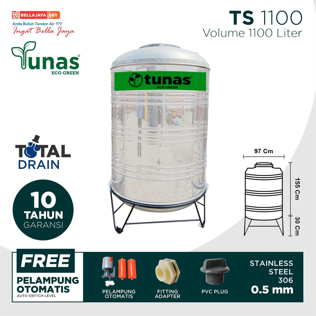 Tandon Air Stainless Tunas TS1100 1100 Liter Nota