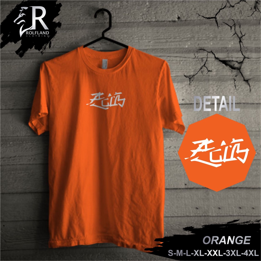 Kaos Pria Distro Original Premium Murah Keren Jumbo Bandung Polos dan Motif Zeus Warna Orange