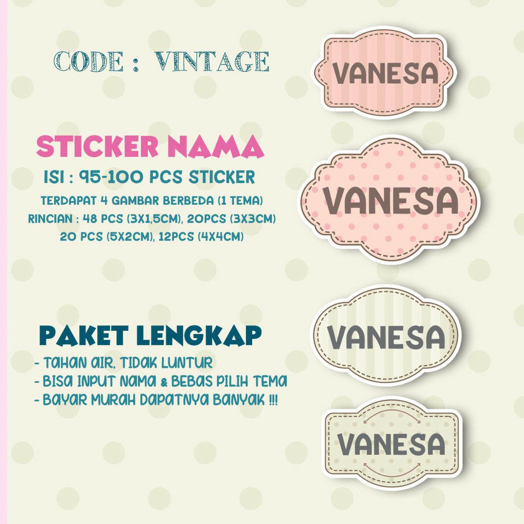 

Sticker / Stiker Label Nama Custom Karakter Tema VINTAGE