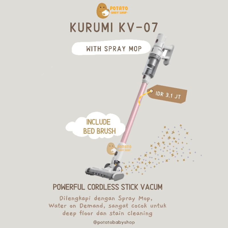 Kurumi KV 07 Powerful Cordless Stick Vacuum Cleaner with Spray Mop