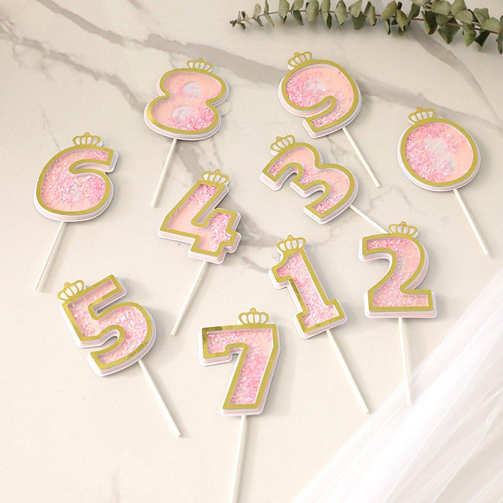 R-flower Cake Toppers Perlengkapan Pesta Glitter Number Crown Cupcake Picks