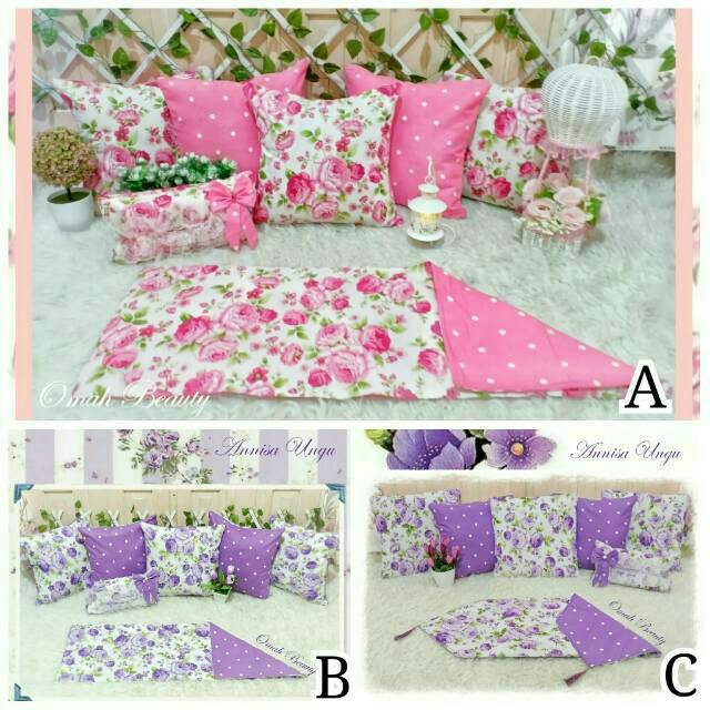 PREORDER Sarung Bantal Sofa Kursi Shabby Shabbychic Bunga Vintage Minimalis / Annisa Pink Ungu / Hom