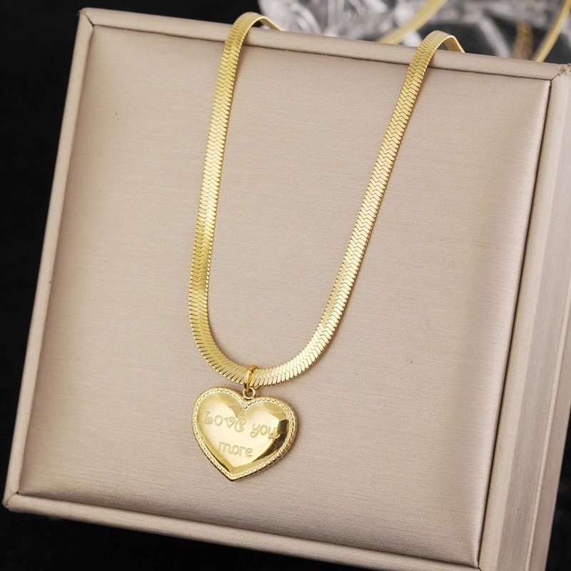 Kalung Rantai Jimat Liontin Hati Emas 18K Bahan Stainless Steel Untuk Hari Valentine