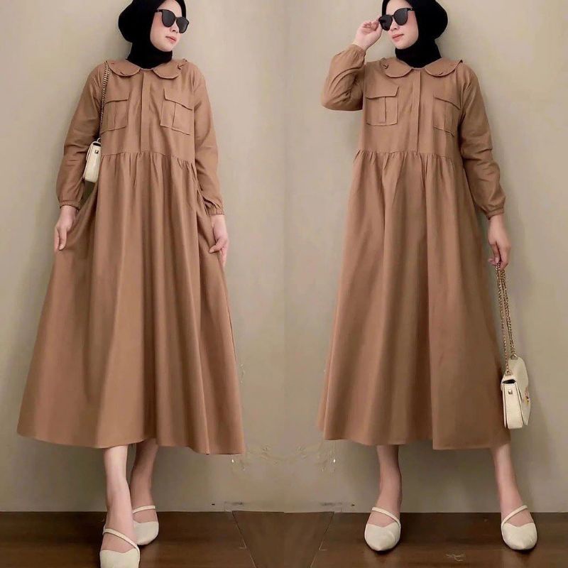 HASPI DRESS - DRESS KATUN - MIDI DRESS WANITA - MIDI DRESS - PAKAIAN TERLARIS - DRESS KOREA - KOREAN