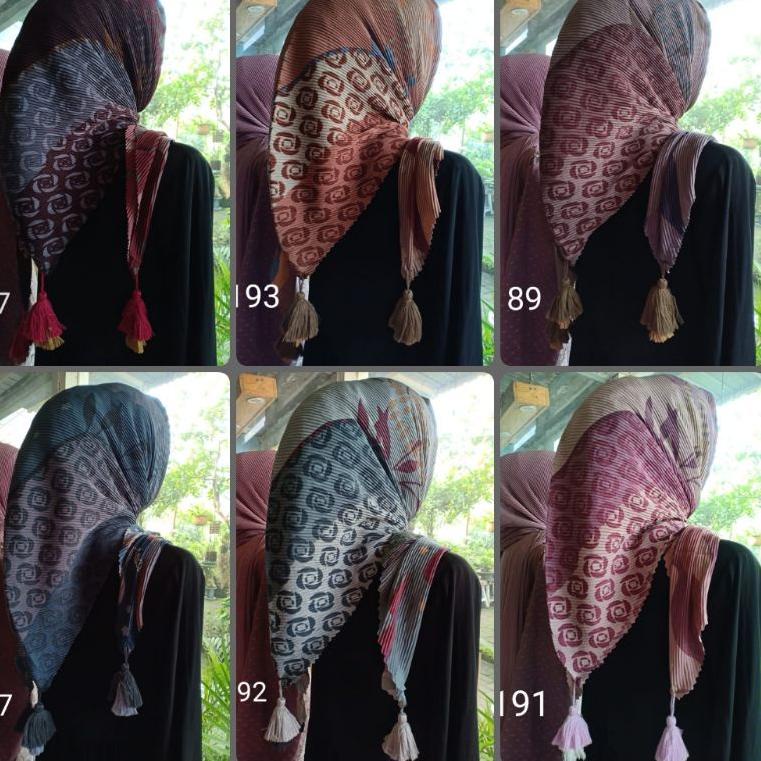 Segiempat tasel plisket ori NN segi empat kekinian segi4 plisket motif segiempat jambul ori azara "I
