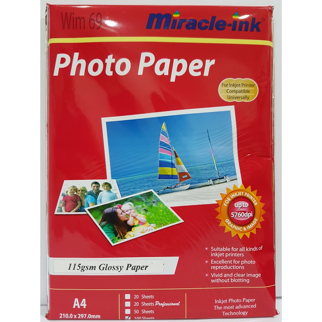 Kertas Foto / Photo Paper 115 Gr Gsm A4 Inkjet Glossy Paper Miracle