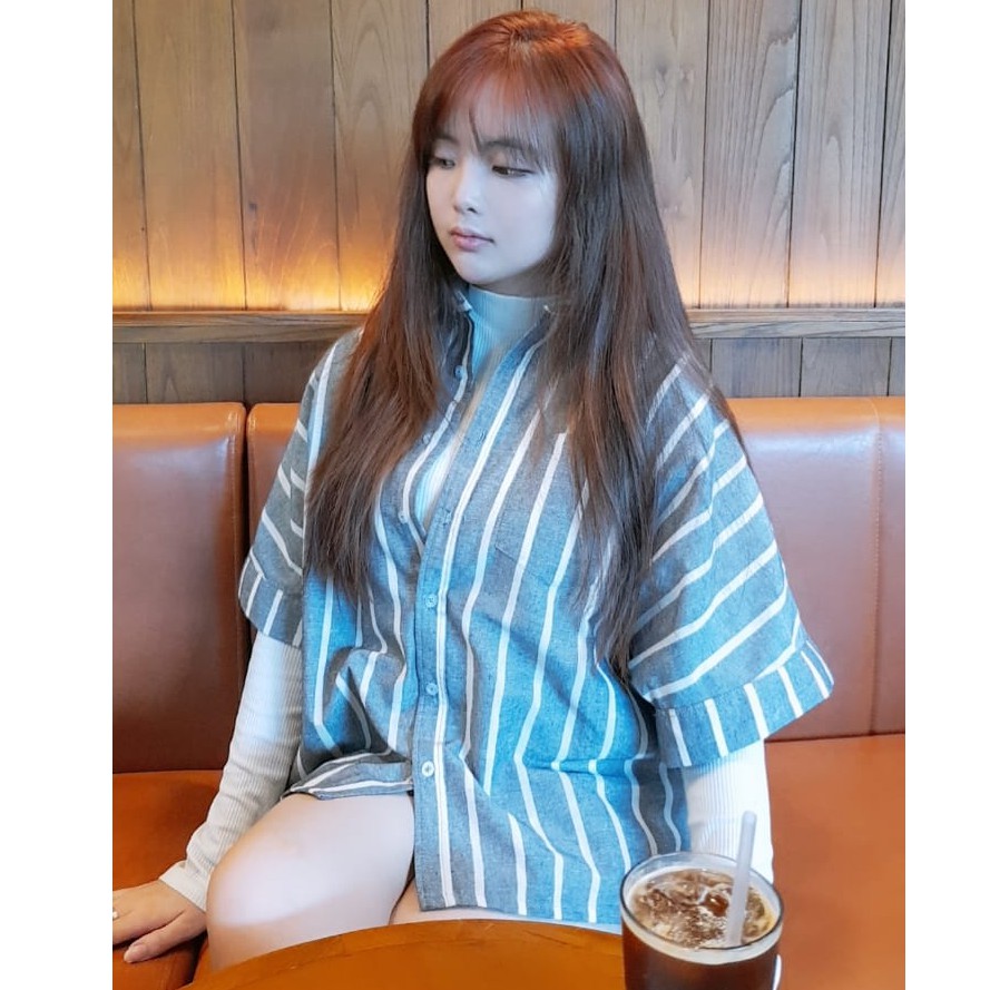 Stripped oversized Shirt in Dusty Blue