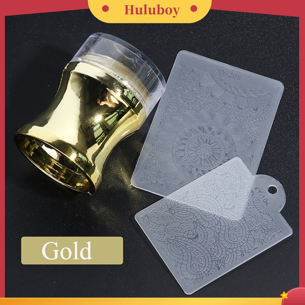 Huluboy Huluboy♡ Stempel Transparan Bahan Silikon Gagang Metal Warna Polos Untuk Nail Art