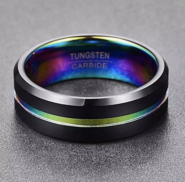 Cincin Pertunangan Tungsten Carbide Original Black Rainbow Premium Elegan High Quality