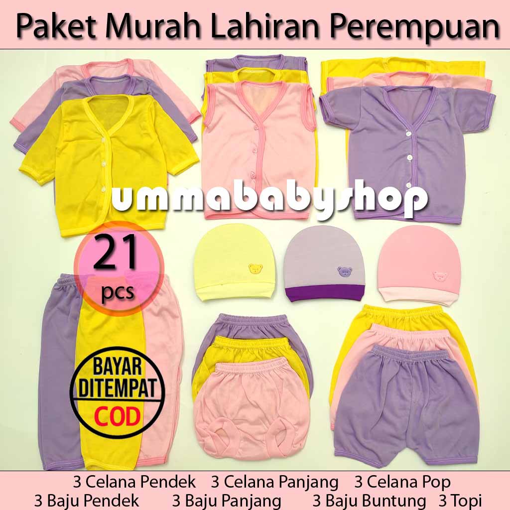 21pcs Setelan Perempuan Paket Bayi Cewek Perlengkapan Lahiran Newborn Gift Set Baju Bayi Celana Pink
