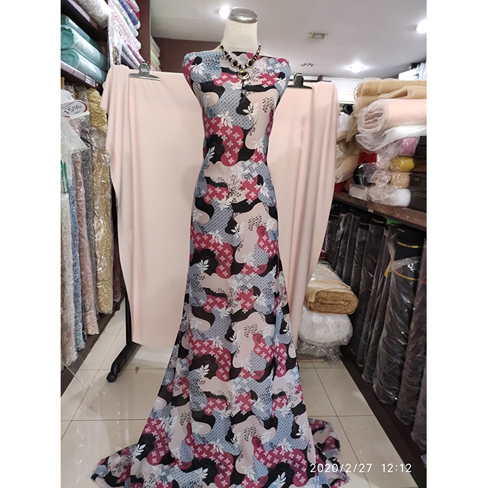 Kain Voal Monalisa Abstrak Floral SILVER PINK