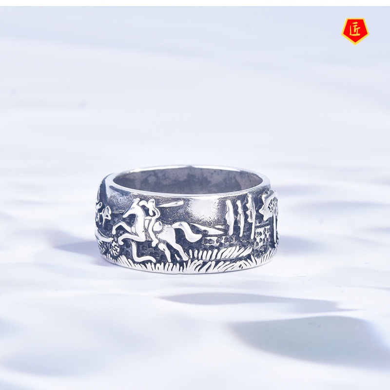 [Ready Stock]Creative Silver Black Carving Ring