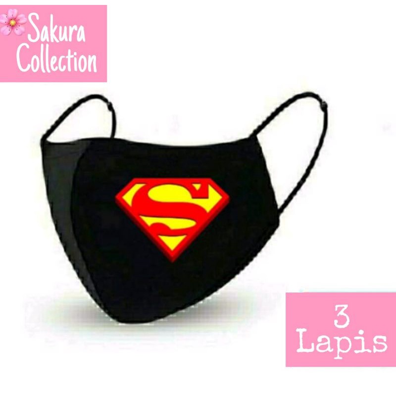 Masker SUPERMAN kain 3 lapis/Scuba Anak Dewasa Earloop