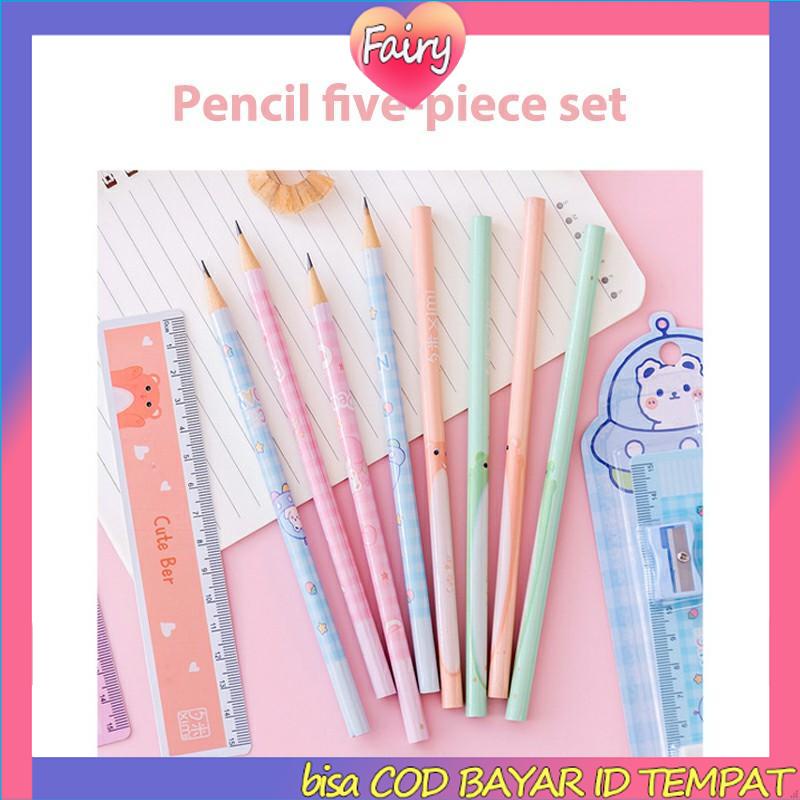 

1 Juni Hadiah Liburan Set Alat Tulis Kartun Siswa Lima potong Rautan Penghapus Pensil F