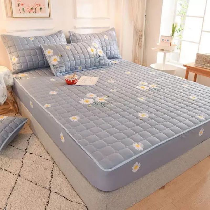 SPREI SULTAN WATERPROOF 180 x 200 CM ANTI AIR IMPOR BED PROTECTOR KUNING WORTEL PINK-BUNGA MATAHARI 180