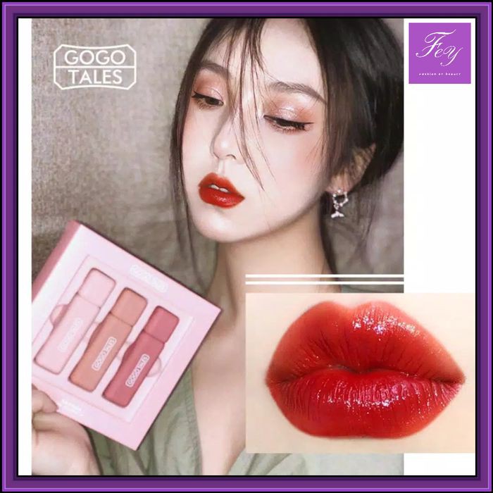 ORIGINAL SET GOGO TALES ISI 3 PCS LIPSTICK VELVET MATTE LIP GLAZE