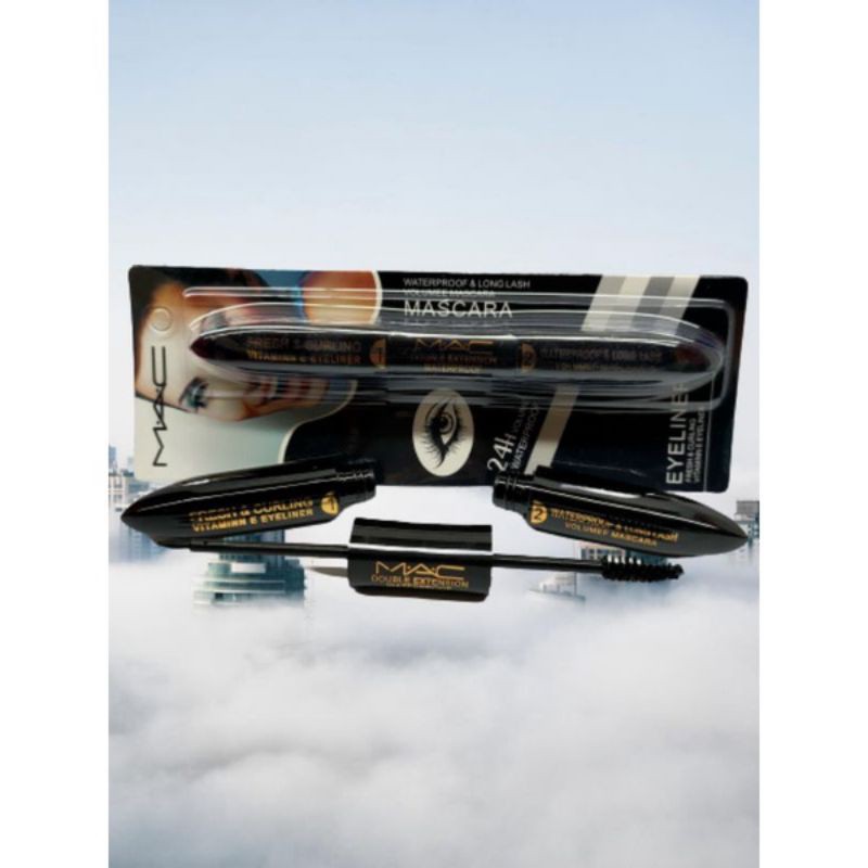 MC MASKARA + EYELINER 2IN1 HITAM WATERPROOF 24H CURLDOUBLE VIT E