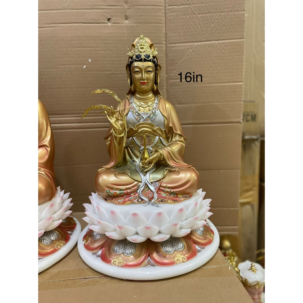 patung dewi kwan im / kwan in / guan yin - 16 inch - mamer - emas