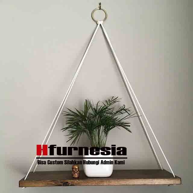 Rak Dinding Bunga Hias Kayu Jati Belanda Rak Gantung Kecil Tali Putih