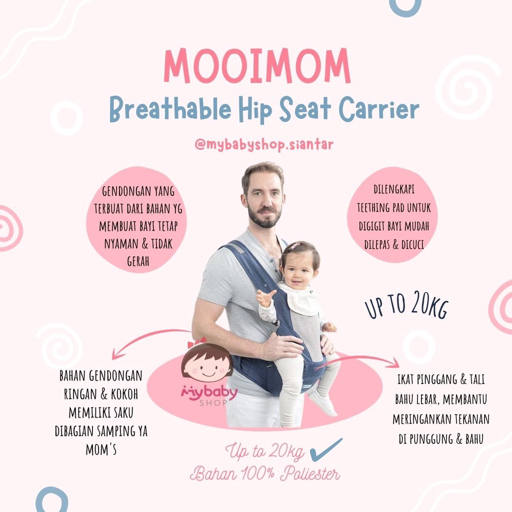 MOOIMOM Breathable Hipseat Carrier Gendongan Bayi / mooimom hipseat / mooimom gendongan