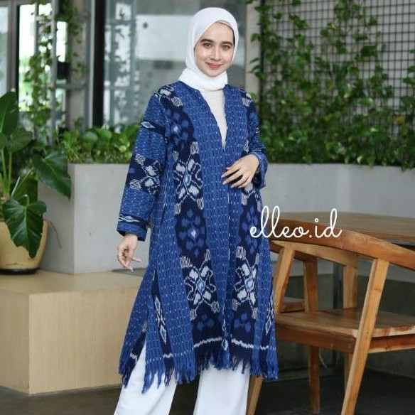 ELLEO LONG OUTER TENUN BLUE PREWED/KONDANGAN BLUES CARDIGAN TENUN