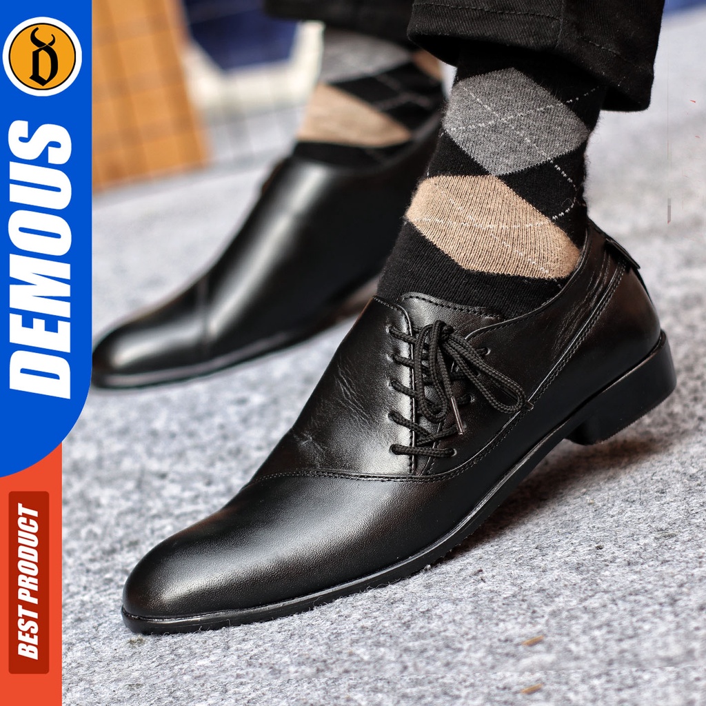 Sepatu Pantofel Pria Sepatu Formal Pria Kulit Asli Tali Sepatu Pantopel Hitam Kerja Kantor DEMOUS MEGAN