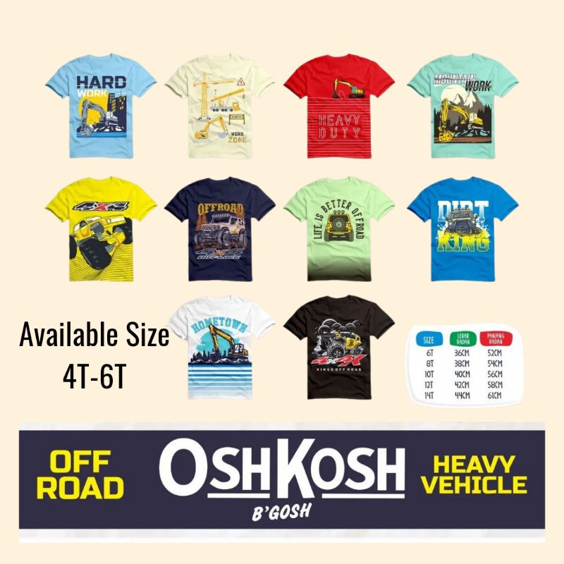 Baju Kaos Pakaian anak laki laki Oshkosh OFFROAD & VEHICLE SERIES