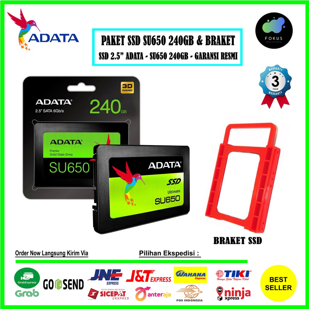 PAKET SSD DAN BRAKET ADATA SU650 240GB Ultimate 2.5 Sata III 3D NAND FLASH