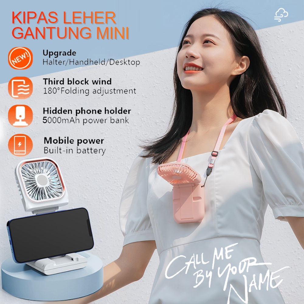Kipas Angin Portable Mini Foldable Portable Neck Hanging Fan Portabel USB Kipas Angin Leher