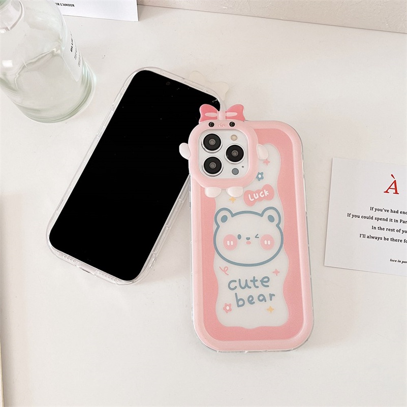 Case Pelindung Lensa Kamera Bumper Shockproof Motif Kartun Beruang Untuk iPhone 14 13 12 11 Pro Max X Xr Xs Max 7 8 6 6s Plus SE 2020