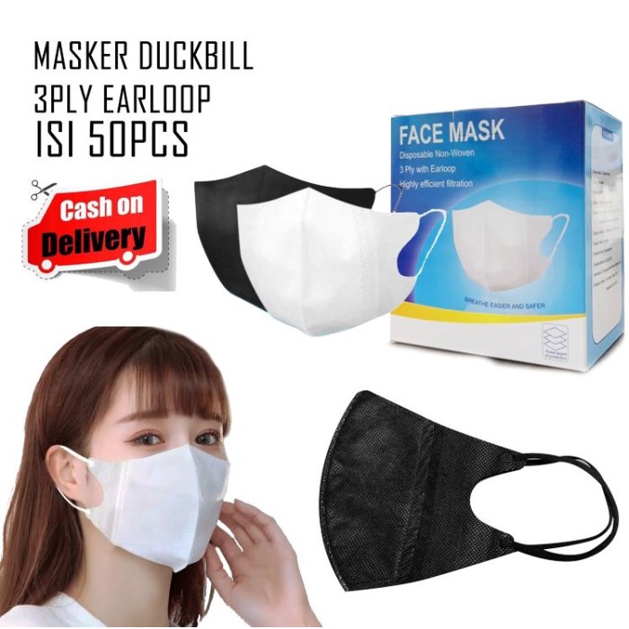 ONLYONE12 TERMURAH !!! Masker Duckbill 3ply HItam &amp; Putih Isi 10-50pcs