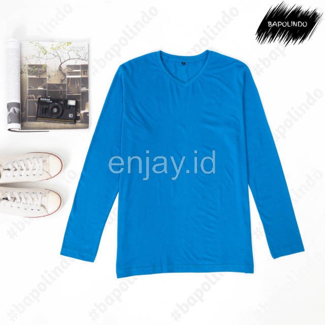 enjay.id - PREMIUM Kaos warna biru Turkis oblong ANTI BAKTERI Leher V neck lengan panjang Original