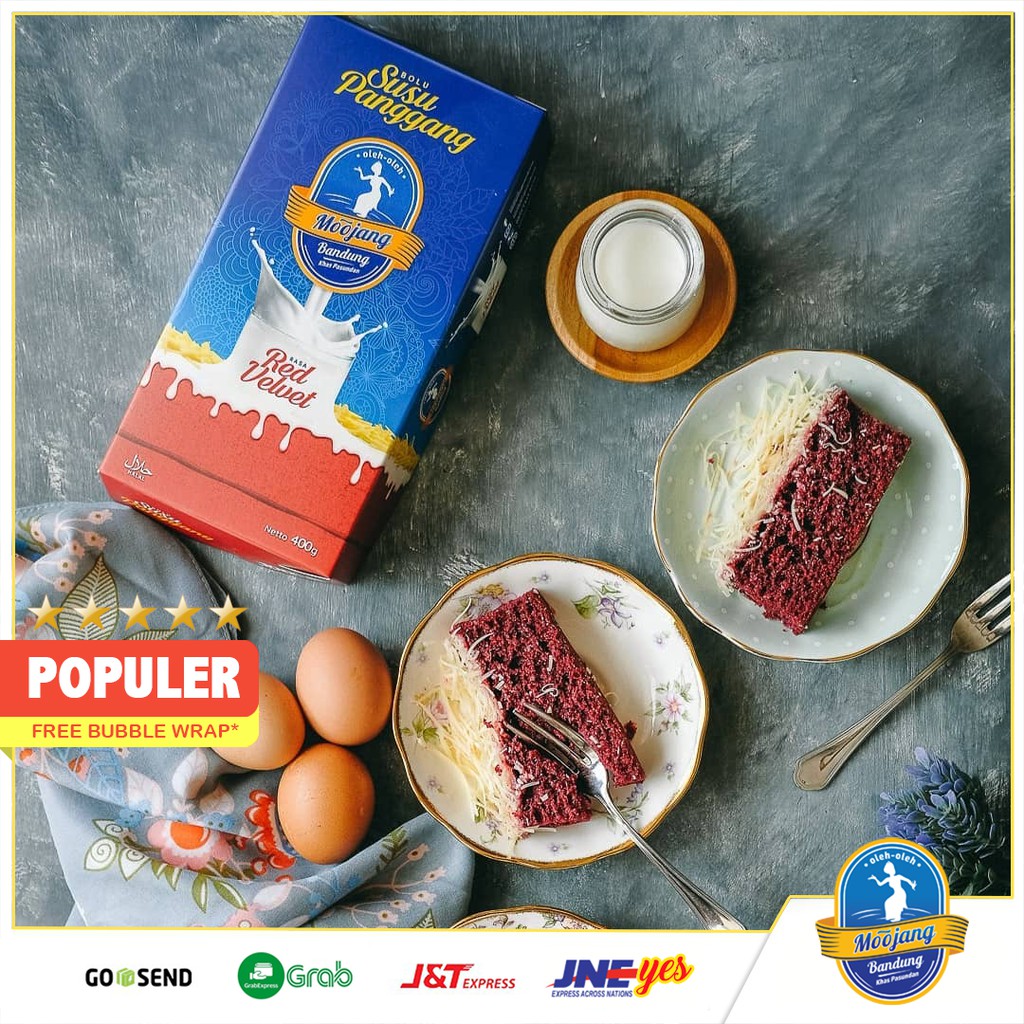 [KHUSUS P. JAWA] Bolu Susu Panggang Red Velvet Moojang Bandung Topping Fla Susu Keju dan OREO Best Seller Redvelvet