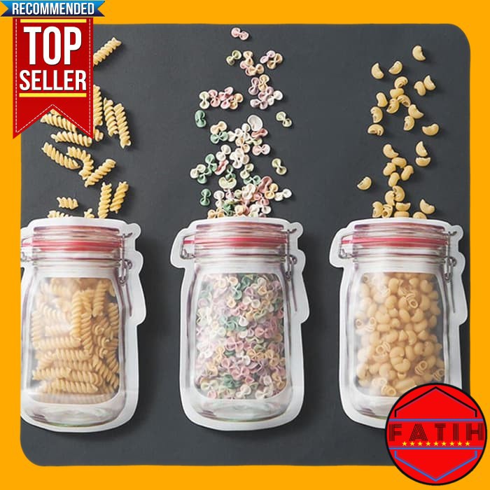 Tas Gadget Mason Jar PVC Plastic Zipper Bag Tempat Makanan per set