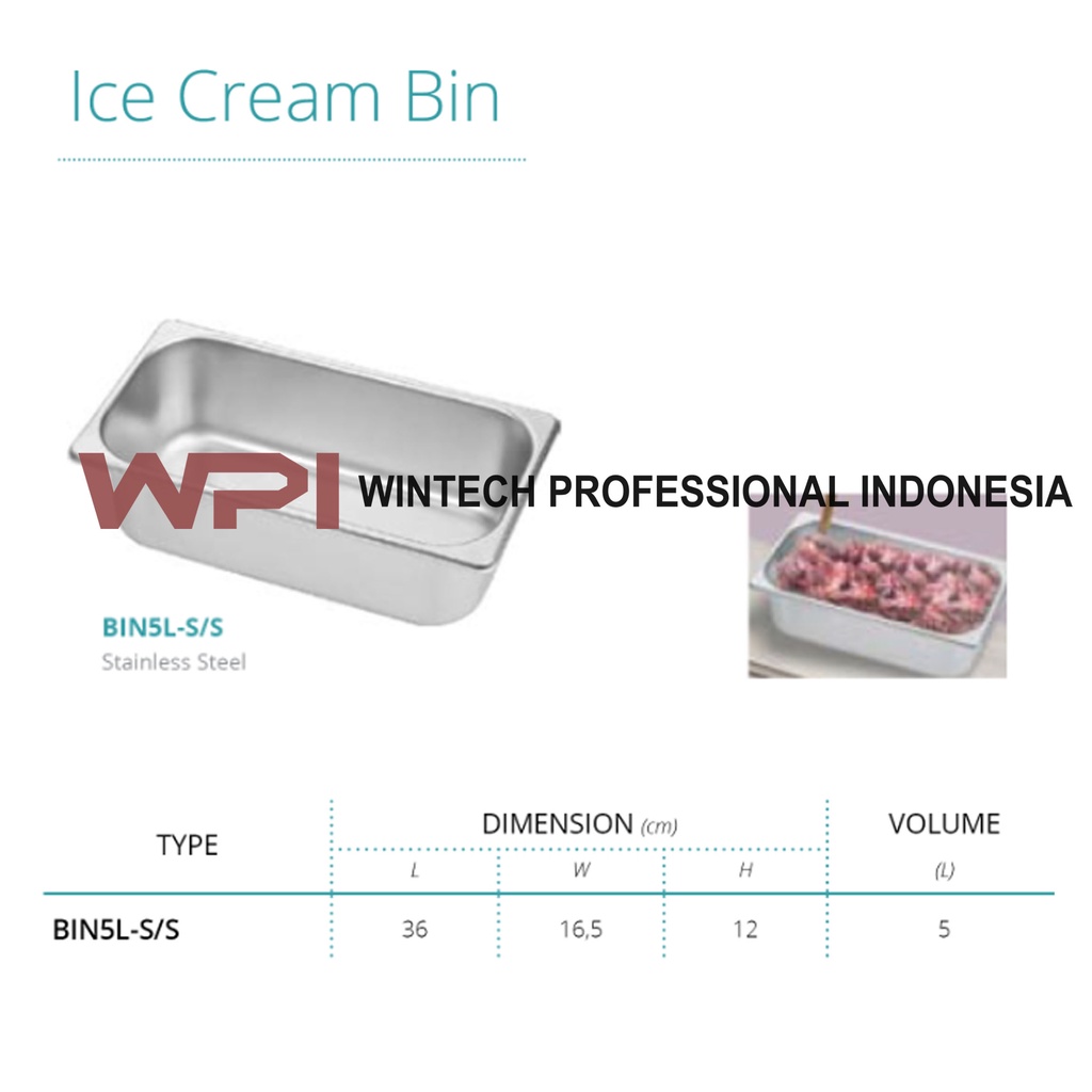 BIN5L-S/S BIN 5 LITER ICE CREAM BIN - TEMPAT PENYIMPANAN ICE CREAM 5 L
