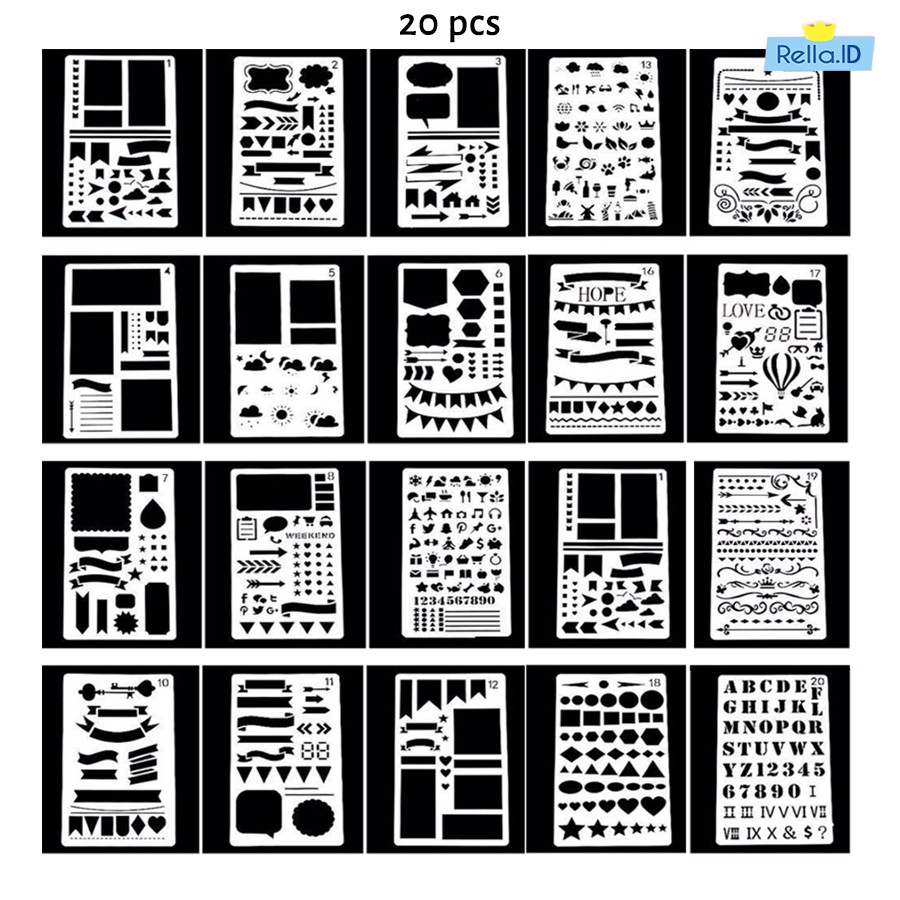 

20 Pcs Stencils Cetakan Gambar untuk Scrapbook Diary Journaling DIY