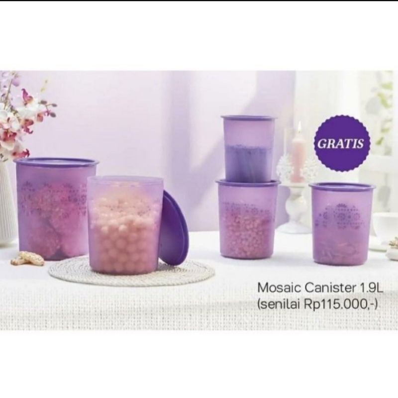 Mosaic Canester tupperware 5 toples buat tempat kue lebaran