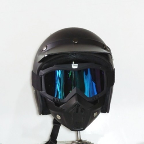 Helm retro Google Mask Klx Cross Trail Motor Touring Pet Panjang Kaca Coating Sni Murah Berkualitas