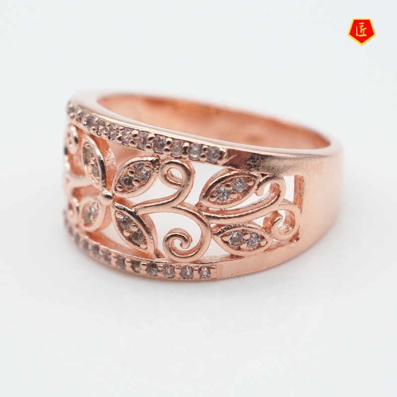 [Ready Stock]Women's Fashion Rose Gold Four-Leaf Clover Hollow Ring