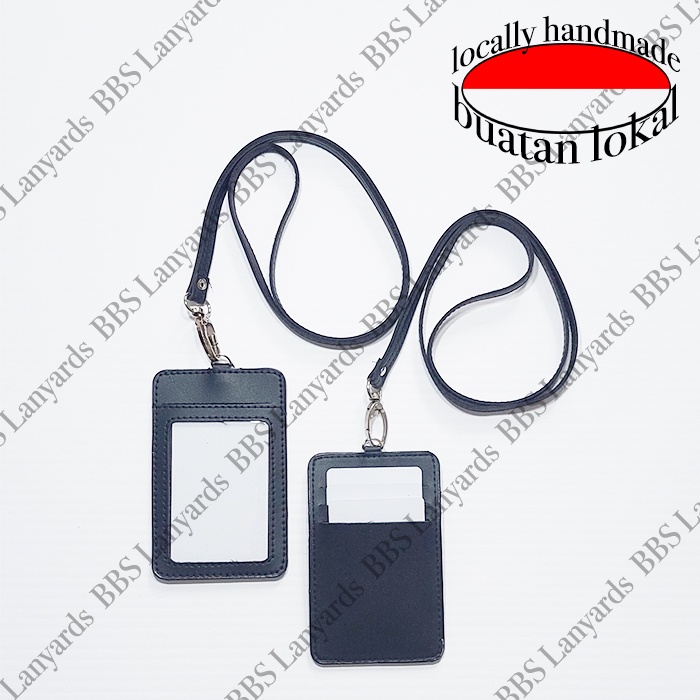 

ID Card Holder Kulit 1 Sisi Untuk 4 Kartu dengan Lanyard Kulit