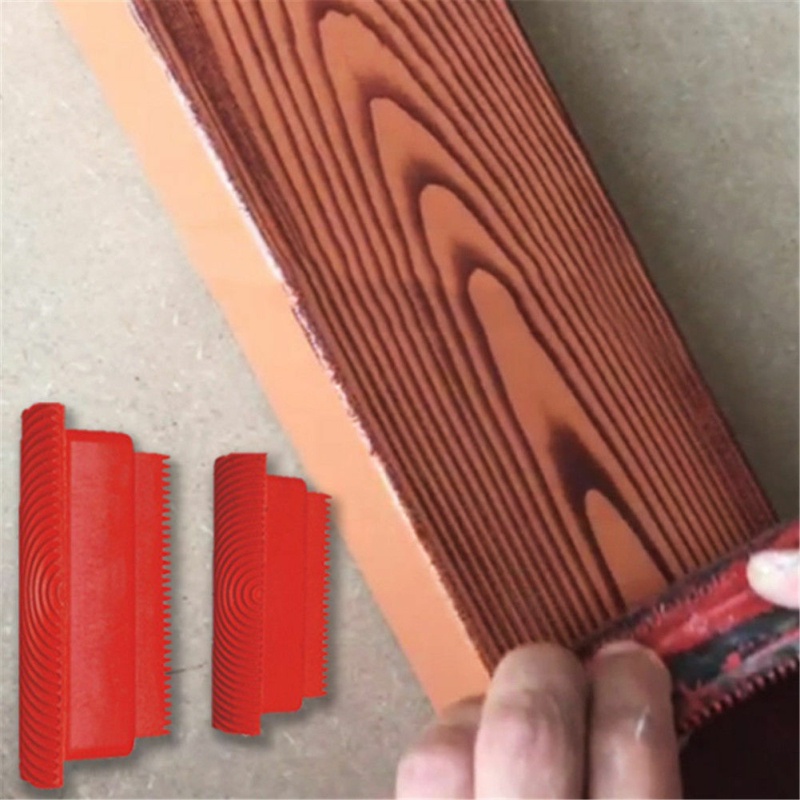 【2 Pcs/Set】Kuas Cat Motif Kayu Rubber/Kuas Cat Roll Karet Dinding Efek Corak/Wood Grain Pattern Painting Tool/Alat Kayu Wood Graining Rubber