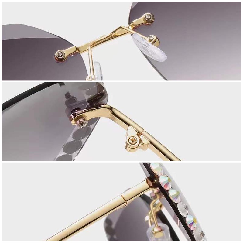 Kacamata Wanita Fashion Sunglasses Frameless Cut Edge Diamond Korean Import