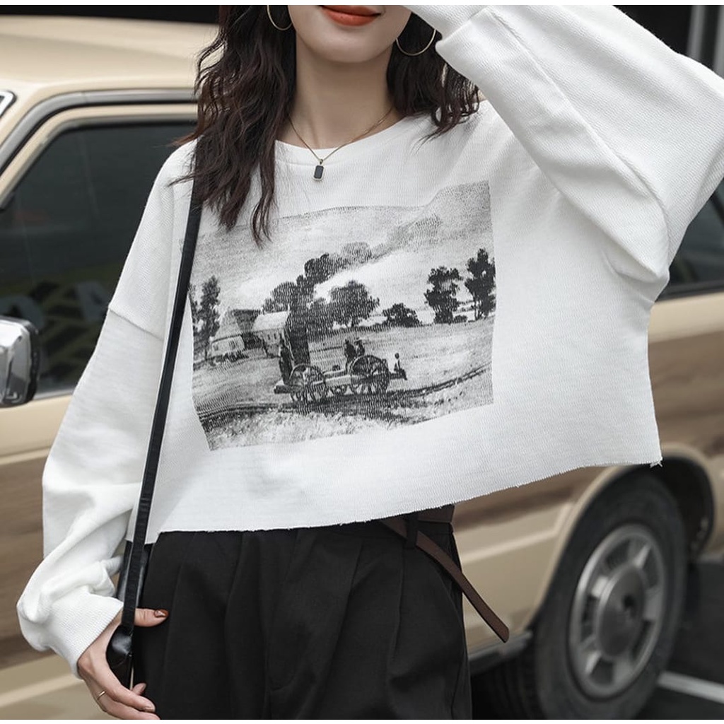 TRAIN CROP OVERSIZE SWEATER - SWEATER WANITA OVERSIZE - SWEATSHIRT