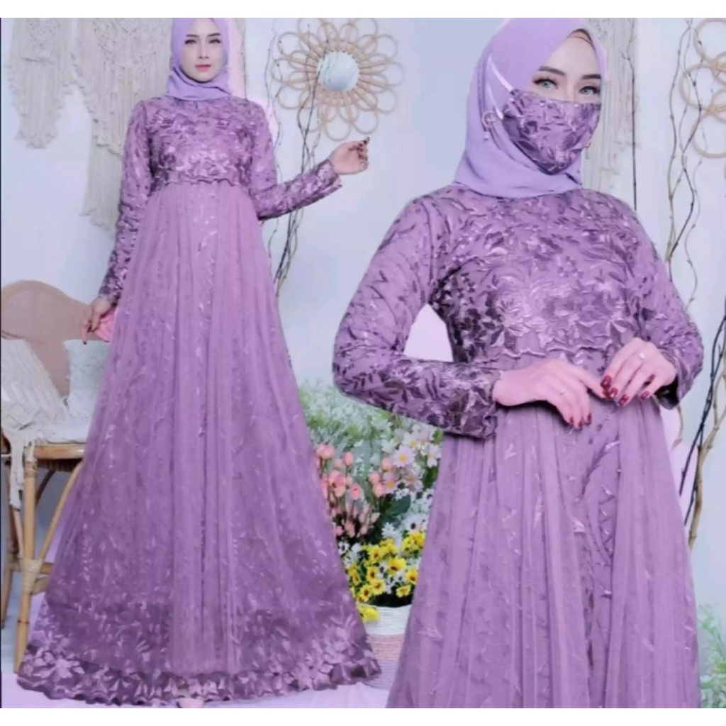 Alexa Tulle Brukat Free Masker Size M - XXL / Gamis Kondangan / Dress Pesta / Gamis Brukat / Gaun Pesta / Baju Wanita