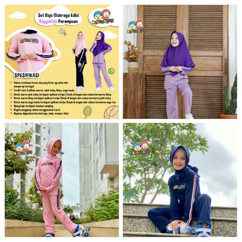 Raggakids Set Olahraga Anak Perempuan Baju Kaos Olahraga Anak Pakaian Olahraga Anak Perempuan