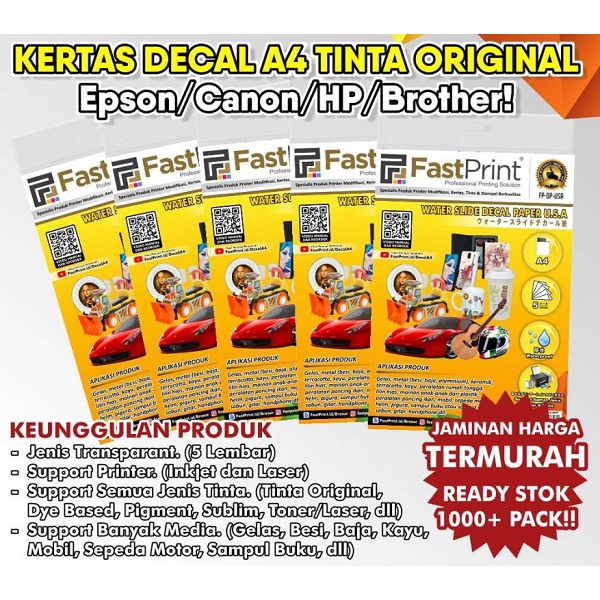 

TURMEL STORE Kertas Water Slide Decal Paper White USA Ukuran A4 170 Gram (5 LEMBAR)