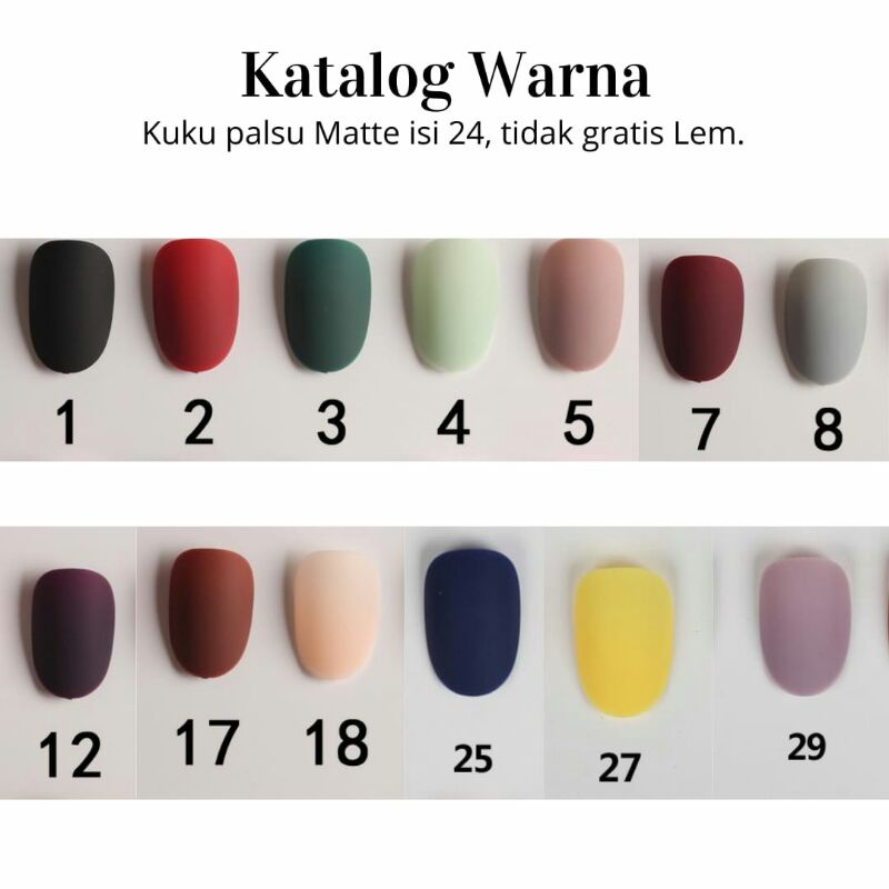 24pcs kuku palsu Matte Doff oval tidak free lem