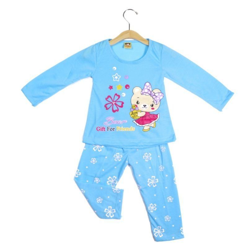 SETELAN SIKUNING PAKAIAN BAJU ANAK PEREMPUAN 2-7 TAHUN MOTIF BEAR CHIT LENGAN PANJANG