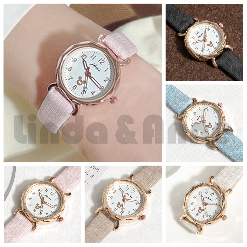 Jam Tangan Wanita Jhui Harajuku Motif Minnie Analog Quartz Strap Pu Import