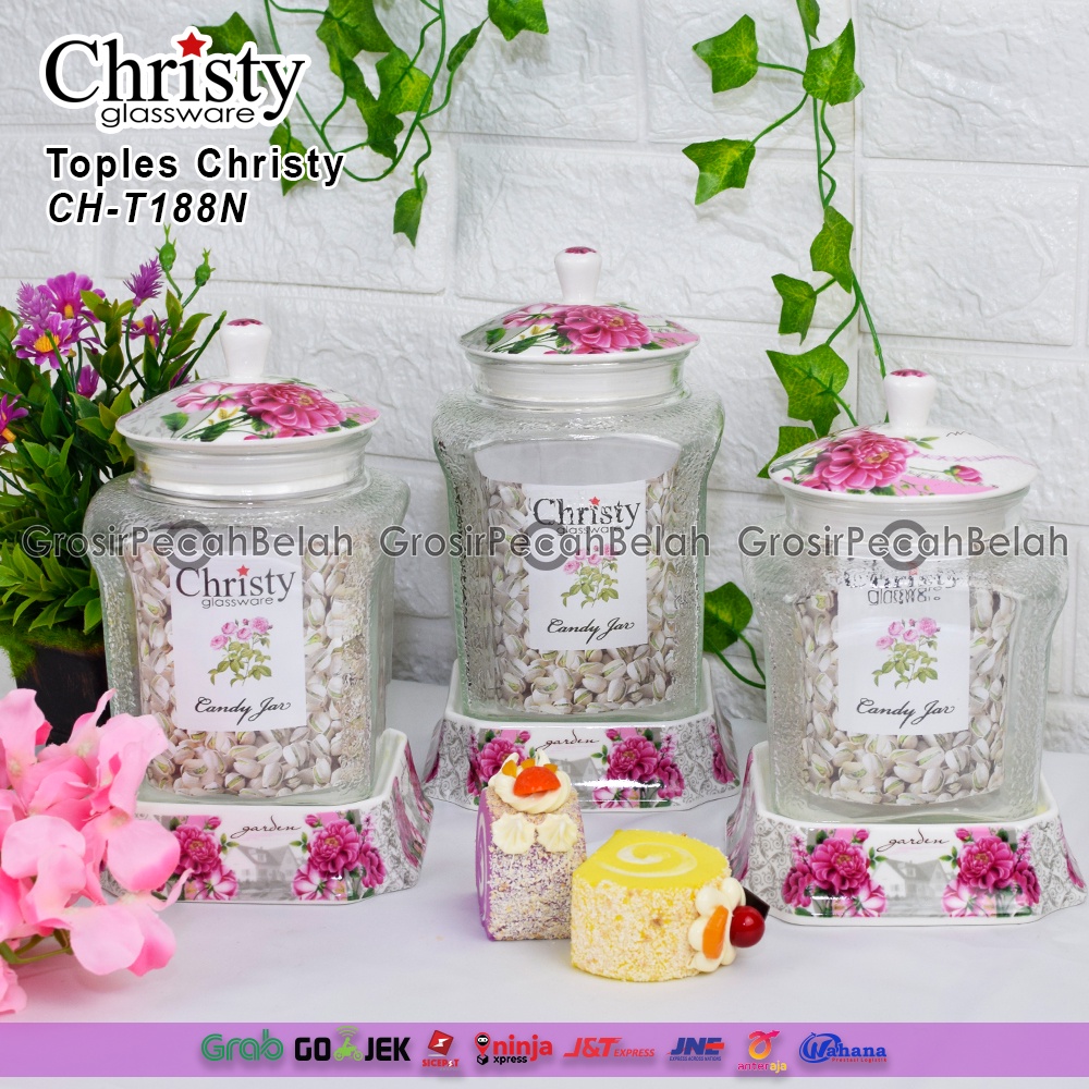 Toples Kue Makanan Keramik Set Motif Bunga Christy CH-T188N